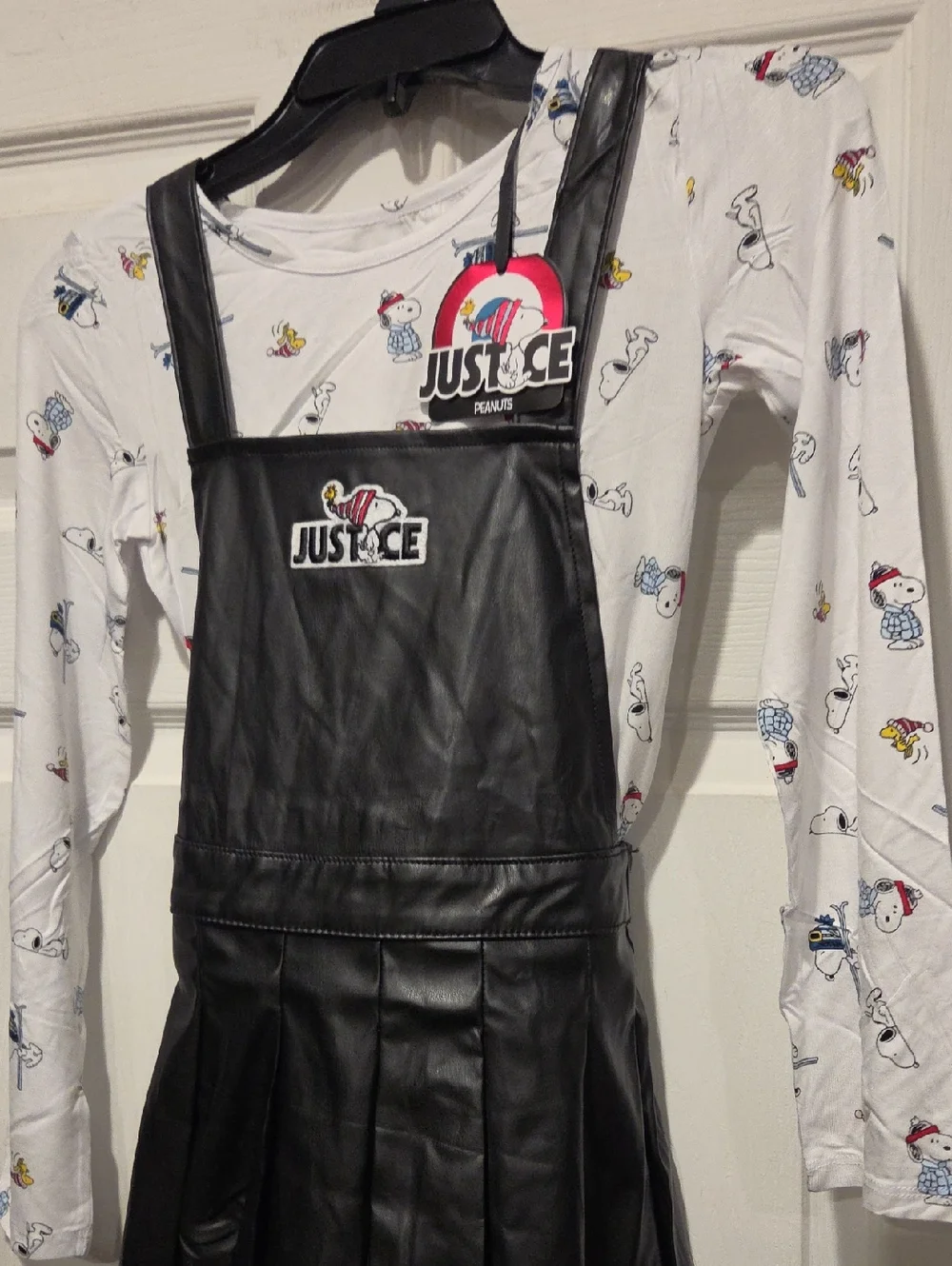 JUSTICE SNOOPY OVERALL DRESS AND TOP